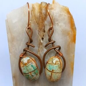 Copper Wire Wrapped Scarab Earrings Handmade x kalyjwls Wire Wrapped